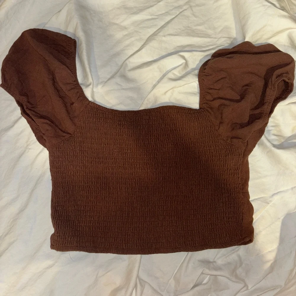 La Hearts Brown Puff Sleeve Bustier Blouse - Picture 3 of 3